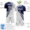 Custom White Navy Diagonal Streamline Color Block Swirl Curve Lines Sublimation Soccer Uniform Jersey