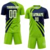 Custom Neon Green White-Navy Diagonal Streamline Color Block Swirl Curve Lines Sublimation Soccer Uniform Jersey