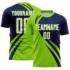 Custom Neon Green White-Navy Diagonal Streamline Color Block Swirl Curve Lines Sublimation Soccer Uniform Jersey