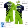 Custom Neon Green White-Navy Diagonal Streamline Color Block Swirl Curve Lines Sublimation Soccer Uniform Jersey