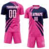 Custom Pink White-Navy Diagonal Streamline Color Block Swirl Curve Lines Sublimation Soccer Uniform Jersey