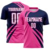 Custom Pink White-Navy Diagonal Streamline Color Block Swirl Curve Lines Sublimation Soccer Uniform Jersey