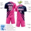 Custom Pink White-Navy Diagonal Streamline Color Block Swirl Curve Lines Sublimation Soccer Uniform Jersey