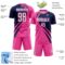 Custom Pink White-Navy Diagonal Streamline Color Block Swirl Curve Lines Sublimation Soccer Uniform Jersey