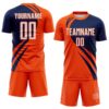 Custom Orange White-Navy Diagonal Streamline Color Block Swirl Curve Lines Sublimation Soccer Uniform Jersey