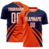 Custom Orange White-Navy Diagonal Streamline Color Block Swirl Curve Lines Sublimation Soccer Uniform Jersey