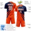 Custom Orange White-Navy Diagonal Streamline Color Block Swirl Curve Lines Sublimation Soccer Uniform Jersey