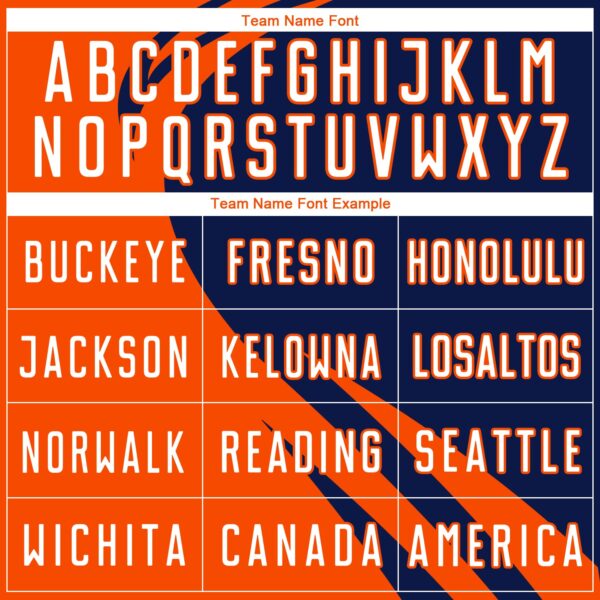 Custom Orange White-Navy Diagonal Streamline Color Block Swirl Curve Lines Sublimation Soccer Uniform Jersey