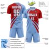 Custom Light Blue White-Red Diagonal Streamline Color Block Swirl Curve Lines Sublimation Soccer Uniform Jersey