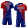 Custom Royal Red-White Diagonal Streamline Color Block Swirl Curve Lines Sublimation Soccer Uniform Jersey