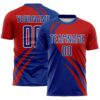 Custom Royal Red-White Diagonal Streamline Color Block Swirl Curve Lines Sublimation Soccer Uniform Jersey