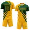 Custom Gold Green Diagonal Streamline Color Block Swirl Curve Lines Sublimation Soccer Uniform Jersey