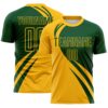 Custom Gold Green Diagonal Streamline Color Block Swirl Curve Lines Sublimation Soccer Uniform Jersey