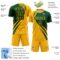 Custom Gold Green Diagonal Streamline Color Block Swirl Curve Lines Sublimation Soccer Uniform Jersey