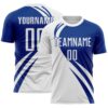 Custom White Royal Diagonal Streamline Color Block Swirl Curve Lines Sublimation Soccer Uniform Jersey