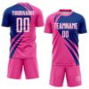 Custom Pink White-Royal Diagonal Streamline Color Block Swirl Curve Lines Sublimation Soccer Uniform Jersey