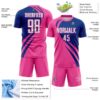 Custom Pink White-Royal Diagonal Streamline Color Block Swirl Curve Lines Sublimation Soccer Uniform Jersey