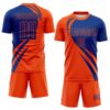 Custom Orange Royal Diagonal Streamline Color Block Swirl Curve Lines Sublimation Soccer Uniform Jersey