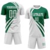 Custom White Kelly Green Diagonal Streamline Color Block Swirl Curve Lines Sublimation Soccer Uniform Jersey