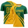 Custom Gold Kelly Green Diagonal Streamline Color Block Swirl Curve Lines Sublimation Soccer Uniform Jersey