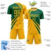 Custom Gold Kelly Green Diagonal Streamline Color Block Swirl Curve Lines Sublimation Soccer Uniform Jersey