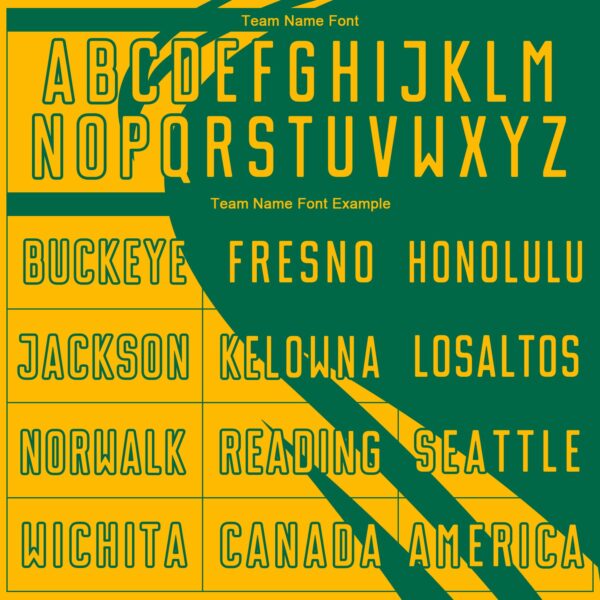 Custom Gold Kelly Green Diagonal Streamline Color Block Swirl Curve Lines Sublimation Soccer Uniform Jersey