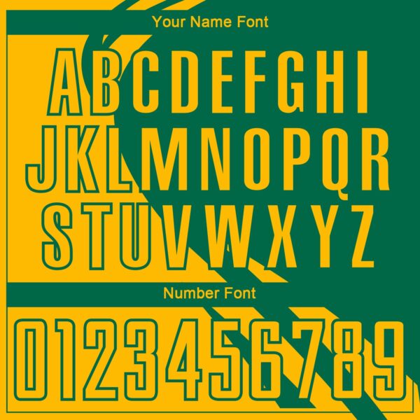 Custom Gold Kelly Green Diagonal Streamline Color Block Swirl Curve Lines Sublimation Soccer Uniform Jersey