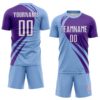 Custom Light Blue White-Purple Diagonal Streamline Color Block Swirl Curve Lines Sublimation Soccer Uniform Jersey