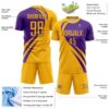 Custom Gold Purple Diagonal Streamline Color Block Swirl Curve Lines Sublimation Soccer Uniform Jersey
