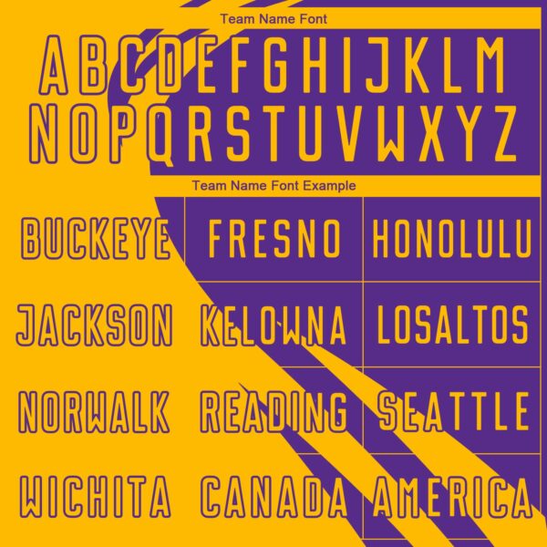 Custom Gold Purple Diagonal Streamline Color Block Swirl Curve Lines Sublimation Soccer Uniform Jersey