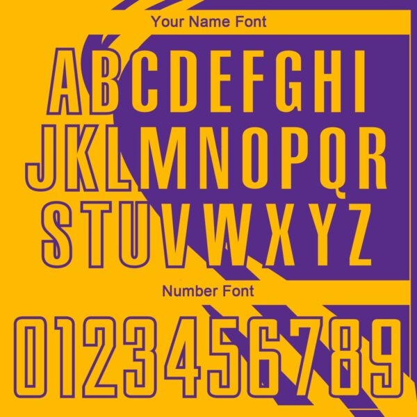 Custom Gold Purple Diagonal Streamline Color Block Swirl Curve Lines Sublimation Soccer Uniform Jersey