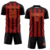 Custom Black Red-Old Gold Vertical Brush Stroke Stripes Sublimation Soccer Uniform Jersey