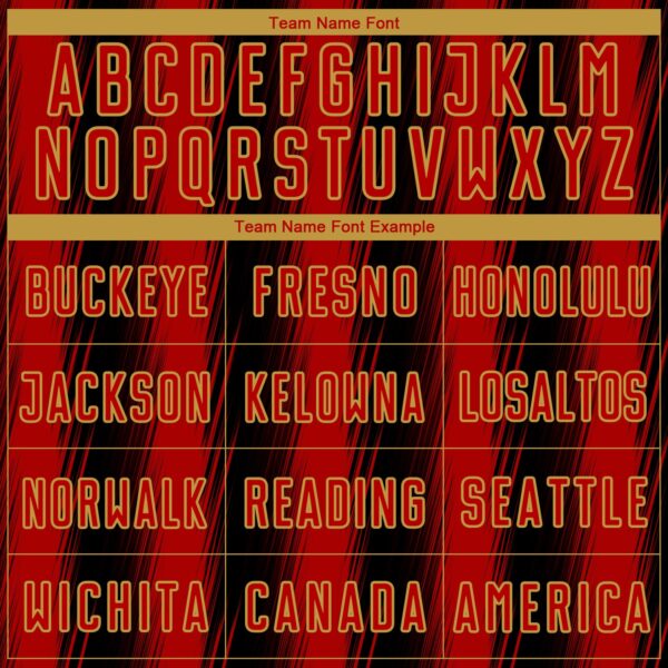 Custom Black Red-Old Gold Vertical Brush Stroke Stripes Sublimation Soccer Uniform Jersey