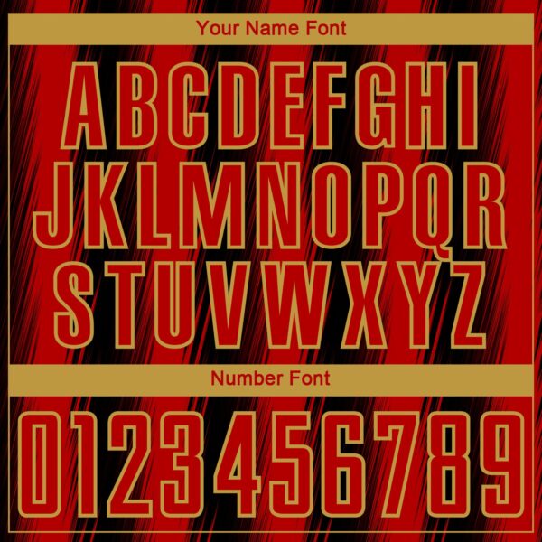 Custom Black Red-Old Gold Vertical Brush Stroke Stripes Sublimation Soccer Uniform Jersey