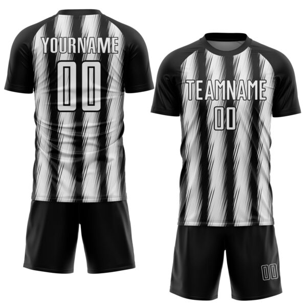 Custom Black White Vertical Brush Stroke Stripes Sublimation Soccer Uniform Jersey