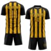 Custom Black Gold Vertical Brush Stroke Stripes Sublimation Soccer Uniform Jersey
