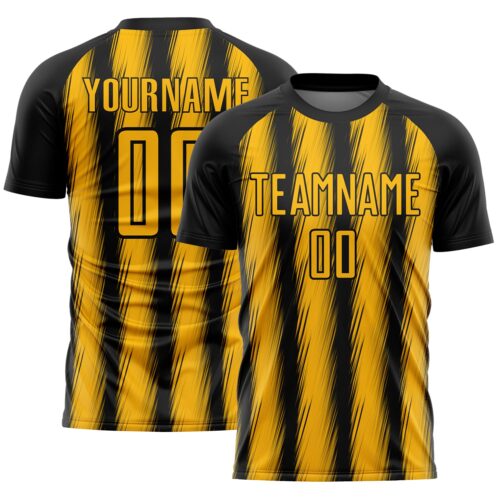 Custom Black Gold Vertical Brush Stroke Stripes Sublimation Soccer Uniform Jersey