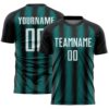 Custom Black White-Teal Vertical Brush Stroke Stripes Sublimation Soccer Uniform Jersey