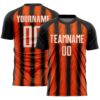 Custom Black White-Orange Vertical Brush Stroke Stripes Sublimation Soccer Uniform Jersey