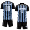 Custom Black White-Light Blue Vertical Brush Stroke Stripes Sublimation Soccer Uniform Jersey