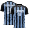 Custom Black White-Light Blue Vertical Brush Stroke Stripes Sublimation Soccer Uniform Jersey