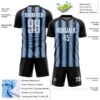Custom Black White-Light Blue Vertical Brush Stroke Stripes Sublimation Soccer Uniform Jersey