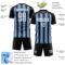 Custom Black White-Light Blue Vertical Brush Stroke Stripes Sublimation Soccer Uniform Jersey