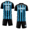 Custom Black White-Sky Blue Vertical Brush Stroke Stripes Sublimation Soccer Uniform Jersey