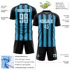 Custom Black White-Sky Blue Vertical Brush Stroke Stripes Sublimation Soccer Uniform Jersey