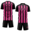Custom Black Pink Vertical Brush Stroke Stripes Sublimation Soccer Uniform Jersey