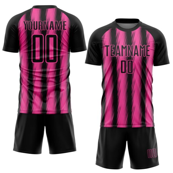 Custom Black Pink Vertical Brush Stroke Stripes Sublimation Soccer Uniform Jersey
