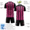 Custom Black Pink Vertical Brush Stroke Stripes Sublimation Soccer Uniform Jersey