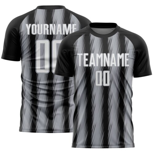 Custom Black White-Gray Vertical Brush Stroke Stripes Sublimation Soccer Uniform Jersey