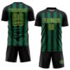 Custom Black Kelly Green-Gold Vertical Brush Stroke Stripes Sublimation Soccer Uniform Jersey